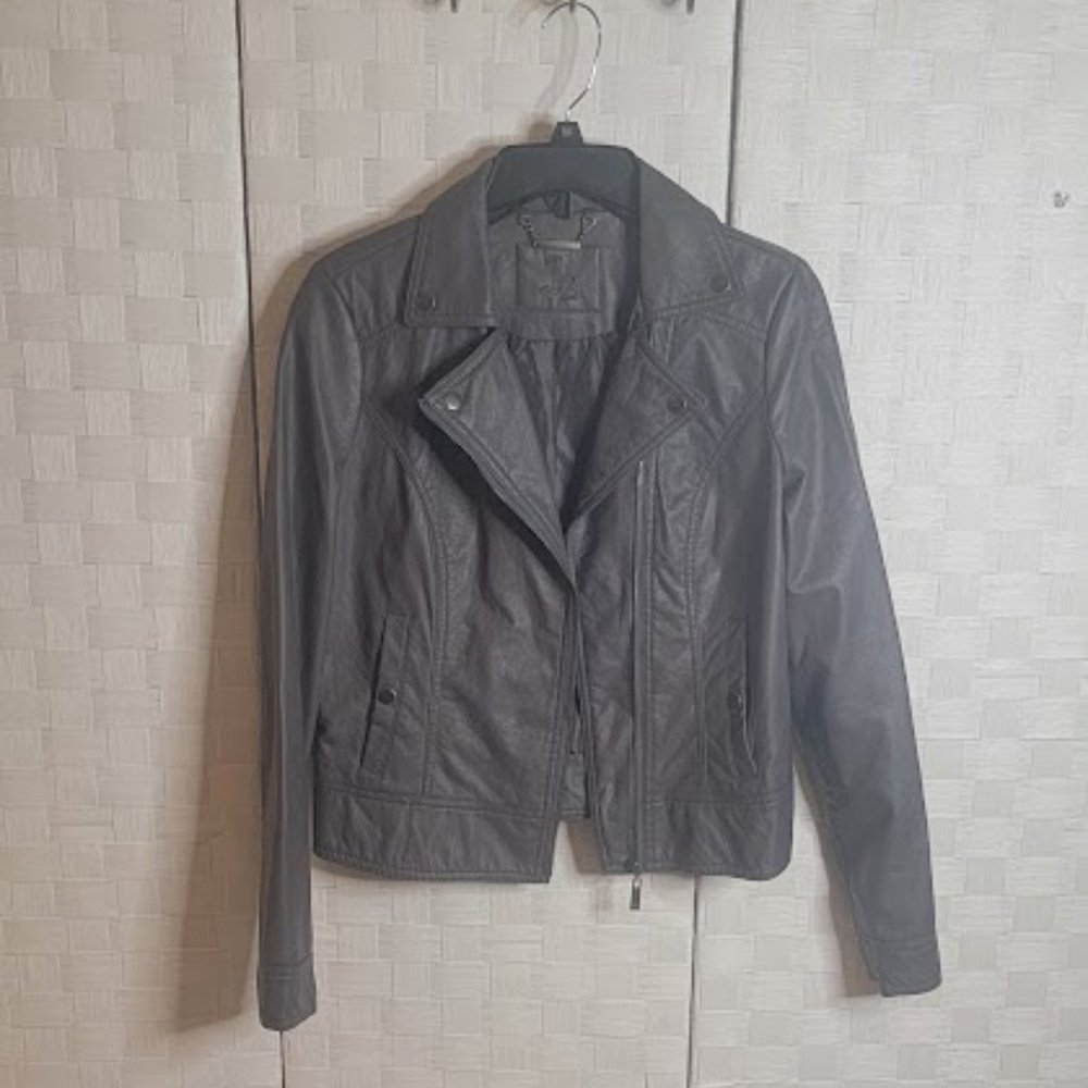 J2 Faux Leather Biker Jacket Dark Gray - Size M - Like New